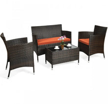 Load image into Gallery viewer, Very Elegant & Relaxing 4 Piece Outdoor Rattan / Wicker Sofa Patio Set With Heavy Duty Glass Coffee Table