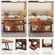 Load image into Gallery viewer, Luxurious Lift Top Coffee Table with 2 Drawers, Open Side Shelf, Hidden Compartment for Home, Living Room | Upgraded -Brown