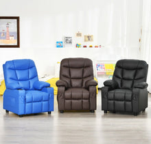 Load image into Gallery viewer, Very Cute & Adorable Kids, Children’s Recliner Sofa Chair Couch With Cup Holder | Footrest Velvet Or PU Leather | Padded Backrest | Wide Armrest | Retractable Footrest | Pockets