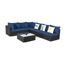 Load image into Gallery viewer, Very Relaxing 7 Piece Patio Furniture Sectional Wicker Sofa Set With Tempered Glass Top