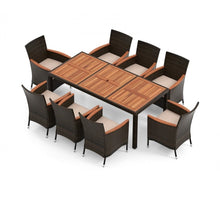 Load image into Gallery viewer, Heavy Duty Outdoor Patio 10-Piece Dining Set With 15 Feet Double-Sided Twin Patio Umbrella, Rustic Acadia Wood, Wicker, Rattan, Very Comfortable