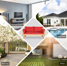 Load image into Gallery viewer, Very Relaxing 3 Adjustable Positions Outdoor Patio, Indoor Convertible Heavy Duty Sofa Couch With Thick Cushions | Acacia Wood