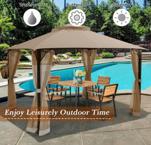 Load image into Gallery viewer, Elegant Heavy Duty Sturdy Design 12x10 FT Outdoor Double Top Patio Gazebo With Netting | Double Vented Roof | Sun-Proof & Waterproof Design