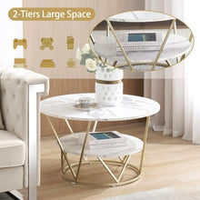 Load image into Gallery viewer, Elegant Round Coffee Table 80 x 45 CM White Gold Faux Marble Table | 2 Tier Storage | For Home, Living Room (White Gold)