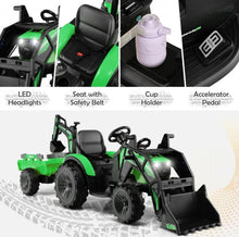 Load image into Gallery viewer, 2025 Heavy Duty 12V Excavator 3-in-1 Ride On Toy 1 Seater With Shovel, Bucket, Trailer, Rubber Tires, Cup Holder, LED Lights, Digging Bucket, Remote