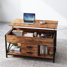 Load image into Gallery viewer, Luxurious Lift Top Coffee Table with 2 Drawers, Open Side Shelf, Hidden Compartment for Home, Living Room | Upgraded -Brown