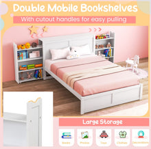 Load image into Gallery viewer, Elegant & Modern Very Comfortable Full Or Twin Kids, Children Wooden Platform Bed With Trundle Storage | Headboard | Bookshelf