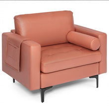 Load image into Gallery viewer, Elegant Modern Accent Chair Couch With Bolster And Side Storage Pocket | Thick Cushions | Heavy Duty Holds 660lbs | Suede Or Leather Or Lint Fabric