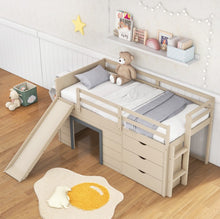 Load image into Gallery viewer, Super Cute, Adorable Heavy Duty 3-In-1 Twin Loft Bed With Smooth Slide, Side Ladder Drawers For Kids/Teens | Solid Wood Material | Bottom Game Space