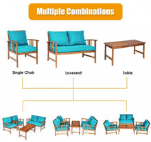 Load image into Gallery viewer, Heavy Duty Comfortable 4 Piece Acacia Wooden Patio Sofa Furniture Chair Set With Thick Cushions | Multiple Combinations