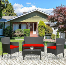 Load image into Gallery viewer, Super Relaxing 4 Piece Rattan Cushioned Sofa Patio Furniture Set With Heavy Duty Glass Coffee Table