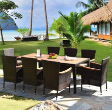 Load image into Gallery viewer, Super Duty Relaxing 9-Piece Outdoor Dining Set With Umbrella Hole | Acacia Wood | Comfy Waterproof Cushions | Rattan | Easy Assembly | Easy Maintenance