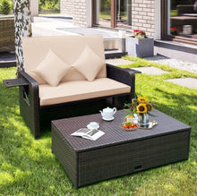 Load image into Gallery viewer, Elegant 4-Level Patio Rattan Daybed | Adjustable Backrest | Rectangle Side Tray | Outdoor Sectional | Double Sofa With Side Table | Space Saving
