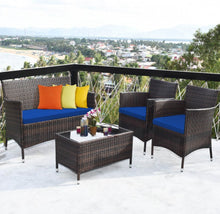 Load image into Gallery viewer, Very Elegant & Relaxing 4 Piece Outdoor Rattan / Wicker Sofa Patio Set With Heavy Duty Glass Coffee Table