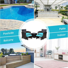 Load image into Gallery viewer, Elegant Heavy Duty 5-Piece Patio Rattan Furniture Set With Ottoman, Beautiful Tempered Glass Coffee Table | Cozy Chairs