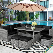 Load image into Gallery viewer, Very Relaxing Heavy Duty 7-Piece Cushiony Outdoor Furniture Wicker Sectional Sofa Patio Set With Dining Table