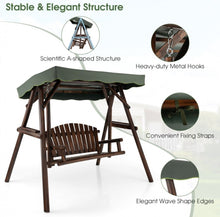 Load image into Gallery viewer, Heavy Duty Natural Fir Wood 2-Person Patio Outdoor Porch Swing  | Adjustable Canopy | Holds 530lbs | Waterproof | Fade Resistant | Side Table