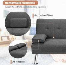 Load image into Gallery viewer, Elegant Heavy Duty Comfortable 3 Convertible Modes Folding Futon 2 Seater Sofa Couch Bed Beautiful Fabric With 2 Cup Holders | Lumbar Pillow