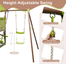 Load image into Gallery viewer, Heavy Duty Playful 7-in-1 Outdoor Metal Swing Playground With Covered Fort, Sandbox, Cool Wave Slide, Climbing Rope, Glider, Adjustable Swing, Cedar Wood