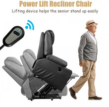 Load image into Gallery viewer, Heavy Duty Modern & Elegant Electric Power Lift Multifunction Electric Recliner With Massage Features | 2 Side Pockets | Cup Holders | Lumbar Heating | USB Charge Port