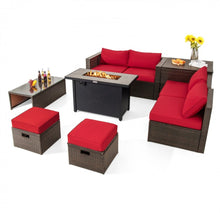 Load image into Gallery viewer, Elegant & Classy 9 Piece Set Outdoor Patio Furniture Set With 42 Inch Propane Fire Pit Table | Heavy Duty | Cover | Storage | In 6 Colours