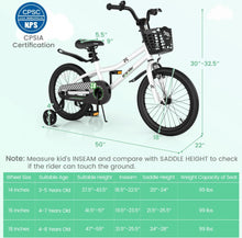 Load image into Gallery viewer, Very Cool 18β Kids Pedal Bicycle W Kickstand, Coaster Brake Ages 4-8 | Bell | Adjustable Seat | Easy Assembly | Removable Training Wheels | Anti-Slip Tires