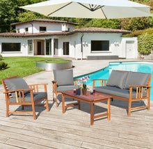 Load image into Gallery viewer, Heavy Duty Comfortable 4 Piece Acacia Wooden Patio Sofa Furniture Chair Set With Thick Cushions | Multiple Combinations