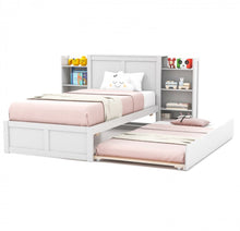 Load image into Gallery viewer, Elegant & Modern Very Comfortable Full Or Twin Kids, Children Wooden Platform Bed With Trundle Storage | Headboard | Bookshelf