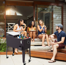 Load image into Gallery viewer, Heavy Duty Patio Super Cool Rattan Rolling Party Cooler Cart | Bottle Opener With Catcher | Handle | Rolling Wheels |