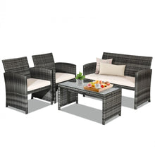 Load image into Gallery viewer, Super Elegant 4 Piece Heavy Duty Rattan Patio Furniture Set With Glass Table | Love-seat | Very Comfortable | Thickened Cushions