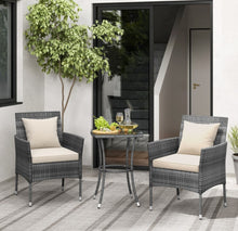 Load image into Gallery viewer, Elegant & Beautiful 3-Piece Patio Furniture Seat With Soft Cushions | Chairs | Tempered Glass Coffee Table | Conversation Sets | PE Rattan