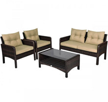 Load image into Gallery viewer, Elegant 4-Piece Patio Conversation Set Outdoor Rattan Wicker Furniture With Comfy Cushions | Easy Assembly | Heavy Duty
