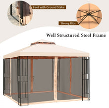 Load image into Gallery viewer, Very Elegant 10x10ft 2-Tier Vented Metal Gazebo Canopy With Mosquito Netting For Patio | Heavy Duty | Dual Roof