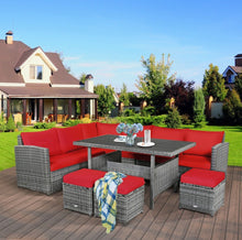 Load image into Gallery viewer, Very Relaxing Heavy Duty 7-Piece Cushiony Outdoor Furniture Wicker Sectional Sofa Patio Set With Dining Table