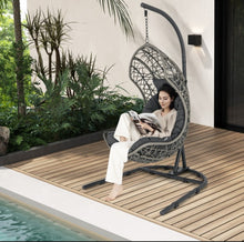 Load image into Gallery viewer, Relaxing Heavy Duty Egg Patio Chair With Stand PE Rattan Swing Hammock Chair With Soft Pillow, Cushion | Holds 350lbs