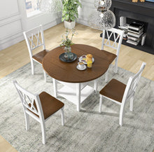 Load image into Gallery viewer, Classy, Elegant Heavy Duty 5-Piece Smooth Round Kitchen Dining Set With Drop Leaf Table Top | 2-Tier Bottom Shelf