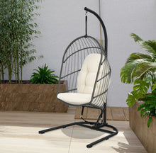 Load image into Gallery viewer, 2025 Super Cool Patio Hanging Wicker Egg Chair | Holds 300lbs | With Stand & Cushion | Indoor Or Outdoor | Thick and Soft Comfy Cushions | Heavy Duty