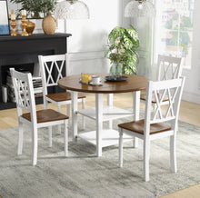 Load image into Gallery viewer, Classy, Elegant Heavy Duty 5-Piece Smooth Round Kitchen Dining Set With Drop Leaf Table Top | 2-Tier Bottom Shelf