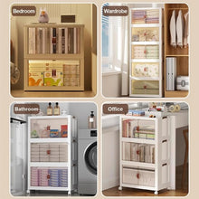 Load image into Gallery viewer, Elegant Upgraded 5 Tier Stackable Storage Shelf XL Collapsible Closet Organizer Transparent Storage Boxes |  Wheels | Home, Kitchen, Bedroom, Closet Etc