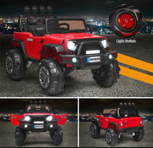 Load image into Gallery viewer, Super Cool Jeep Style 12V Electric Kids Ride On Car 1 Seater | LED Lights | Horn | Open Doors | Transport Handle | Slow Safety Start | Suspension | Remote