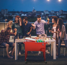 Load image into Gallery viewer, Heavy Duty Cool Red Portable Patio Cooler Cart With Side Bottle Opener, Cap Catcher| 80QT | BBQ | Camping | Gatherings | Drain Plug | Wheels