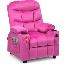 Load image into Gallery viewer, Very Cute & Adorable Kids, Children’s Recliner Sofa Chair Couch With Cup Holder | Footrest Velvet Or PU Leather | Padded Backrest | Wide Armrest | Retractable Footrest | Pockets