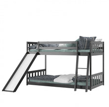 Load image into Gallery viewer, Very Elegant Heavy Duty Natural Pine Wood Twin Over Twin Bunk Bed Wooden Low Bed With Side Ladder For Children | Cool Slide