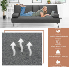Load image into Gallery viewer, Elegant Heavy Duty Comfortable 3 Convertible Modes Folding Futon 2 Seater Sofa Couch Bed Beautiful Fabric With 2 Cup Holders | Lumbar Pillow