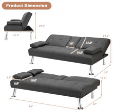 Load image into Gallery viewer, Elegant Heavy Duty Comfortable 3 Convertible Modes Folding Futon 2 Seater Sofa Couch Bed Beautiful Fabric With 2 Cup Holders | Lumbar Pillow