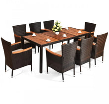 Load image into Gallery viewer, Super Duty Relaxing 9-Piece Outdoor Dining Set With Umbrella Hole | Acacia Wood | Comfy Waterproof Cushions | Rattan | Easy Assembly | Easy Maintenance