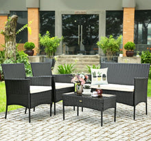 Load image into Gallery viewer, Super Relaxing 4 Piece Rattan Cushioned Sofa Patio Furniture Set With Heavy Duty Glass Coffee Table