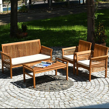 Load image into Gallery viewer, Heavy Duty Comfortable 4-Piece Outdoor Acacia Wood Patio Sofa Furniture Set | Thick Comfy Cushions, Comes With 2 Single Sofas, 1 Love Seat