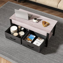 Load image into Gallery viewer, Elegant 2-Way Lift Top Coffee Table, Rustic Wood with Hidden Compartments, 2 Fabric Storage Baskets for Home, Living Room | Heavy Duty (Grey)