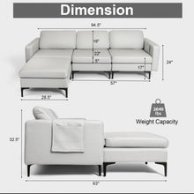Load image into Gallery viewer, Elegant Modern Heavy Duty Comfortable L-Shaped Sectional Sofa Couch With Reversible Chaise | 2 USB-Ports | Thick Seat Cushions | Ottoman